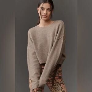ANTHROPOLOGIE x PILCRO 100% Cashmere Cropped Sweater Taupe Sz XXS $168 {X39}